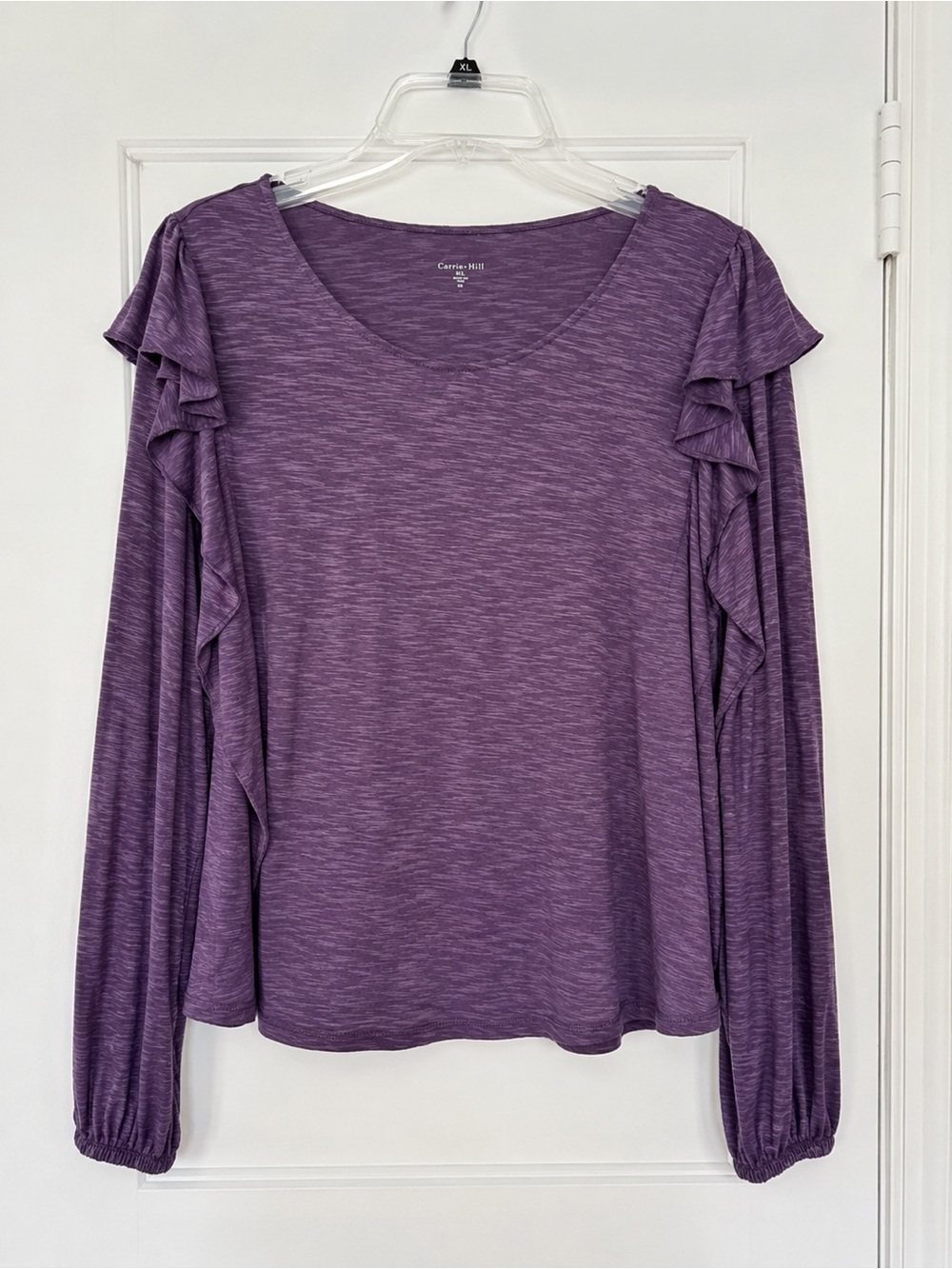 Garnet Hill Reia Ruffle Shoulder Long Sleeve Tee Size Large